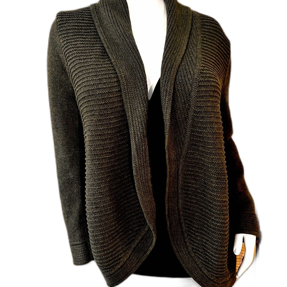 Talbots petite, medium Moss green open front shawl front cardigan